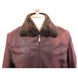 Zilli-ZILLI GAP AVIATOR JACKET 52 L IN BURGUNDY LEATHER FUR LEATHER COAT-Dark red