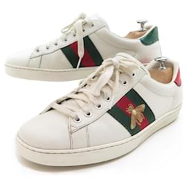 Gucci-GUCCI sneakers SHOES 429446 ACE EMBROIDERED 42 WHITE LEATHER + SNEAKERS BOX-White