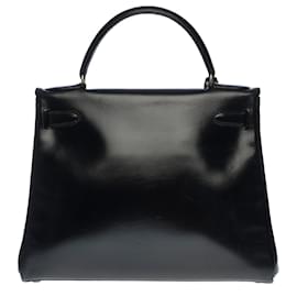 Hermès-Splendida borsa Hermes Kelly 28 Dorso in pelle nera, finiture in metallo placcato oro-Nero