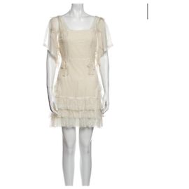 Christian Dior Chiffon Spitze Mini Kleid Weiß Weiß