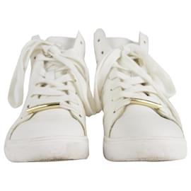 Juicy Couture-Juicy Couture Zapatillas altas de cuero blancas acolchadas Zapatillas deportivas con cuña 7.5-Blanco