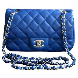 Mini Bolsa Chanel Timeless Classic Azul Azul escuro Gold hardware