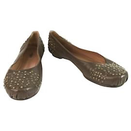 Alaïa-Alaia in pelle marrone ottone tono borchiato ballerine ballerine 36.5-Marrone