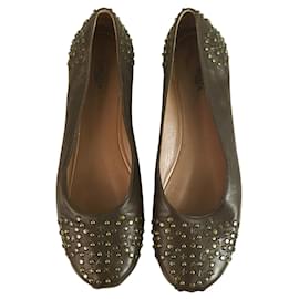 Alaïa-Alaia Brown Leather Brass Tone Studded Ballerina Shoes Ballet Flats 36.5-Brown