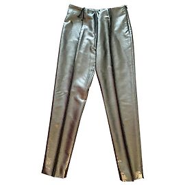 Pantalones slim de lana plateada Yves Saint Laurent Plata