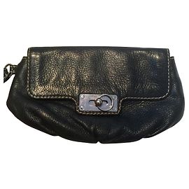 Paul & Joe grained leather clutch bag Black Silver hardware