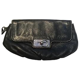 Paul & Joe-Paul & Joe grained leather clutch bag-Black,Silver hardware