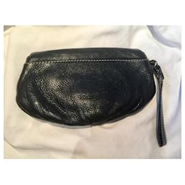 Paul & Joe-Paul & Joe grained leather clutch bag-Black,Silver hardware