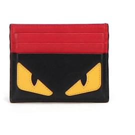 Fendi-Fendi Monster Eyes Leather Card Case in black calf leather-Black