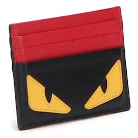 Fendi-Fendi Monster Eyes Leather Card Case in black calf leather-Black