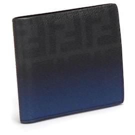 Fendi-Fendi Ombre Zucca Leather Bi-Fold Wallet in black calf leather-Black