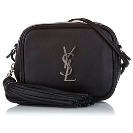 Yves Saint Laurent YSL Bolsa de couro preta para blogueiro Preto