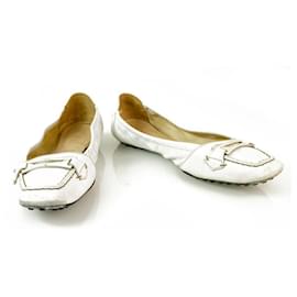 Tod's-TOD'S Gommino White Leather Ballerinas Flat Moccasins Square toe Shoes size 37-White