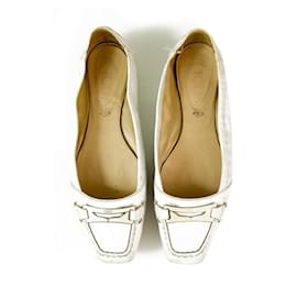 Tod's-TOD'S Gommino White Leather Ballerinas Flat Moccasins Square toe Shoes size 37-White