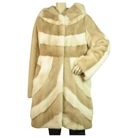 & Other Stories-Cappotto giacca di pelliccia stile lunghezza al ginocchio color crema e beige di qualità suprema greca sz 44-Beige