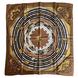 Lenço de seda Hermès Dias e horas 90x90 Bege Bege