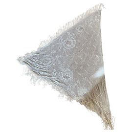 Autre Marque Sciarpa ricamata e traforata color eggshell Bianco sporco