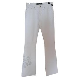 Pantalon évasé Versace en coton blanc Blanc