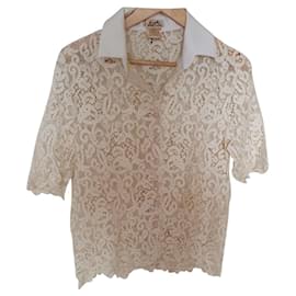 Autre Marque Lace Blouse Eggshell Cotton Size 38 Eggshell