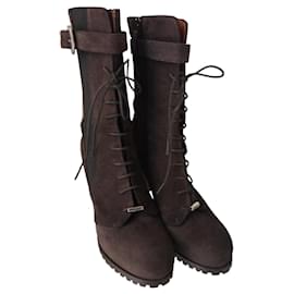 Bottes Pinko Marron en Daim de Cerf Marron foncé