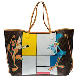Louis Vuitton-Superba borsa Louis Vuitton Neverfull GM in tela monogram personalizzata "Bip Bip le Coyotte"-Marrone