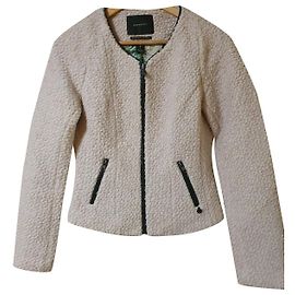 Maison Scotch Wool jacket with leather trim Beige