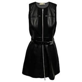 Michael Kors-Michael Kors Skater Dress with Belt in Black Leather-Black