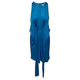 Issa-Issa London Blue Silk Drape Belt Dress-Blue