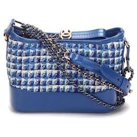 Chanel-Chanel Small Gabrielle Tweed Shoulder Bag in blue canvas-Blue