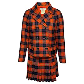 Ensemble jupe de costume à carreaux Yves Saint Laurent en laine bleu et orange Multicolore