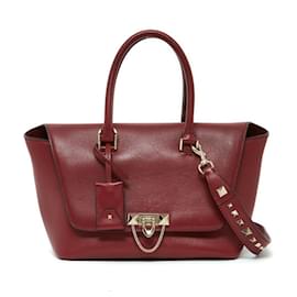Valentino-ROCKSTUD RED  LEATHER STRAP-Rouge