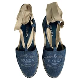 Espadrilles Prada Bleu Clair Coton Taille 37 Bleu clair
