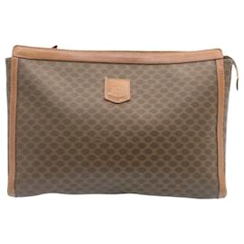 Céline-CELINE Macadam Canvas Clutch Bag PVC Leather Brown Auth yt509-Brown