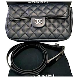 Chanel-Bananenbeutel mit Chanel Chanel Gürtel-Schwarz,Silber