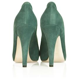 Gianvito Rossi-Gianvito Rossi Zapatos de tacones altos de gamuza verde azulado con punta abierta Zapatos de tacones altos delgados sz 41-Verde claro