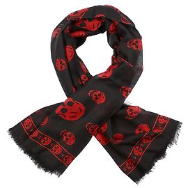 alexander mcqueen Sciarpa in misto seta con teschio nero rosso Rosso