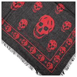 Alexander Mcqueen-alexander mcqueen Skull silk blend scarf black red-Red