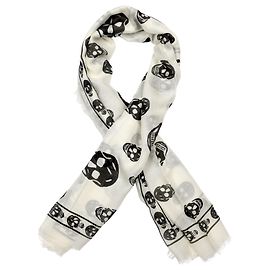 Alexander Mcqueen Cachecol com mistura de seda e crânio preto e branco Branco