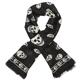 Alexander Mcqueen-alexander mcqueen Skull silk blend scarf black white-Black