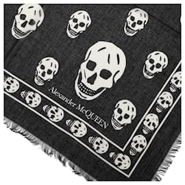 Alexander Mcqueen-alexander mcqueen Skull silk blend scarf black white-Black