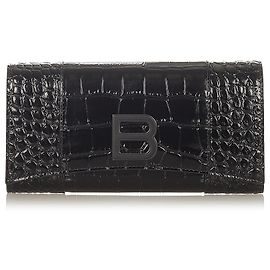 Balenciaga Black Hourglass Patent Leather Wallet Black