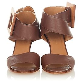 Hermès Sandali con zeppa in pelle marrone Hermes Marrone Marrone scuro