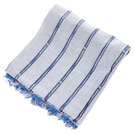 Fendi-Fendi Gray Zucca Wool Fringe Scarf-Blue,Grey