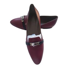Hermès Kelly Ballerinas Leder Schwarz Silber Dunkelrot Schwarz Silber Bordeaux