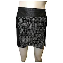 The Kooples Heathered skirt with lambskin insert Black White