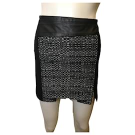 The Kooples-Heathered skirt with lambskin insert-Black,White