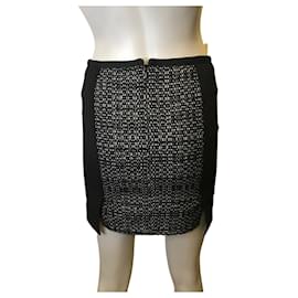 The Kooples-Heathered skirt with lambskin insert-Black,White