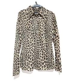 Fendi-[Used] FENDI jeans (Fendi) long-sleeved shirt blouse leopard print beige x dark brown x black-Black,Beige,Dark brown