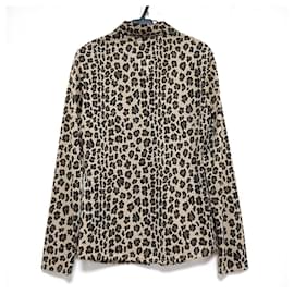 Fendi-[Used] FENDI jeans (Fendi) long-sleeved shirt blouse leopard print beige x dark brown x black-Black,Beige,Dark brown