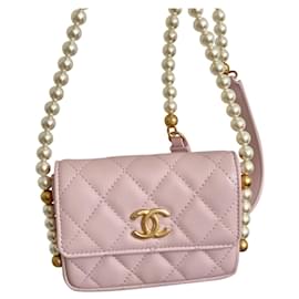 Chanel-21S Rose Clair Chanel card clutch on chain-Pink